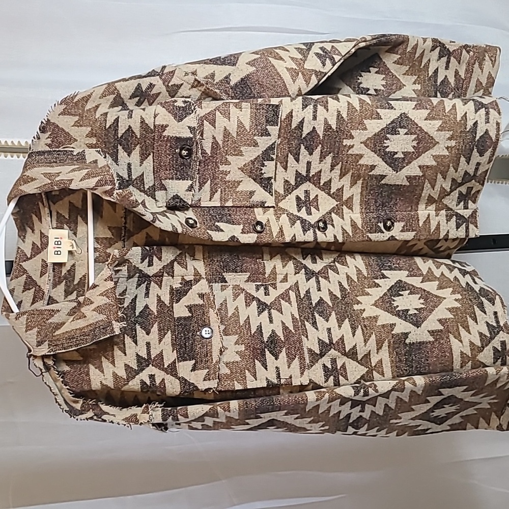 Southwest, Western Shacket Jacket Heavyweight Womens L Beige Brown BiBi